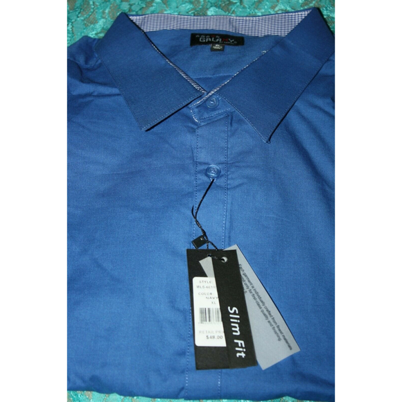 GALAXY MEN'S XL SLIM FIT LS BLUE DRESS SHIRT BUTTON DOWN NEW - Picture 1 of 4